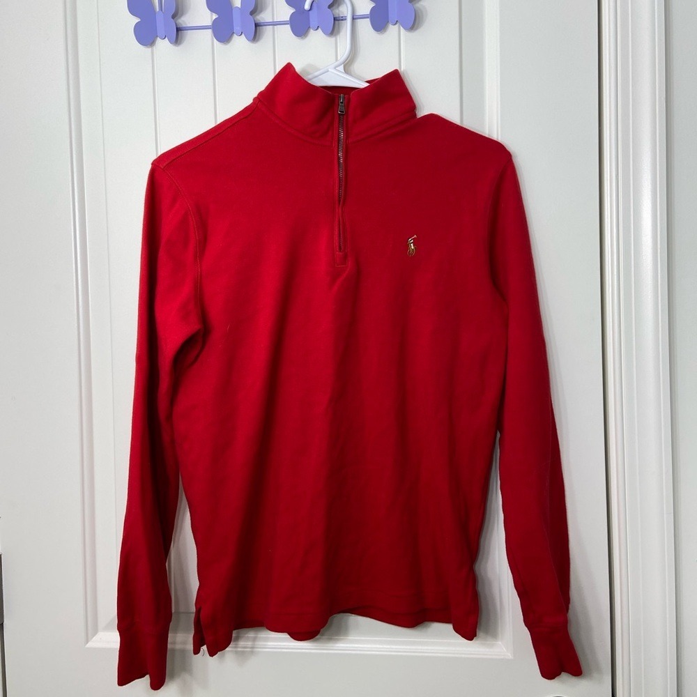 NWOT POLO Ralph Lauren boy's red embroidered logo quarter zip jacket sweatshirt